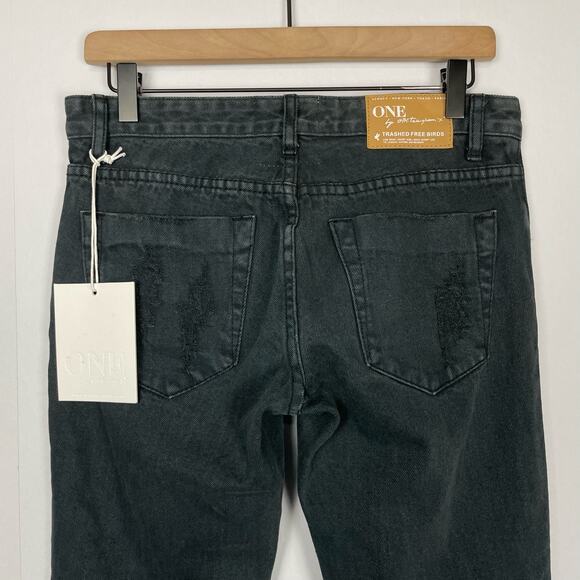 One Teaspoon | NWT Trashed FreeBirds Low Waist Black Distressed Zipper Jeans - Picture 8 of 14